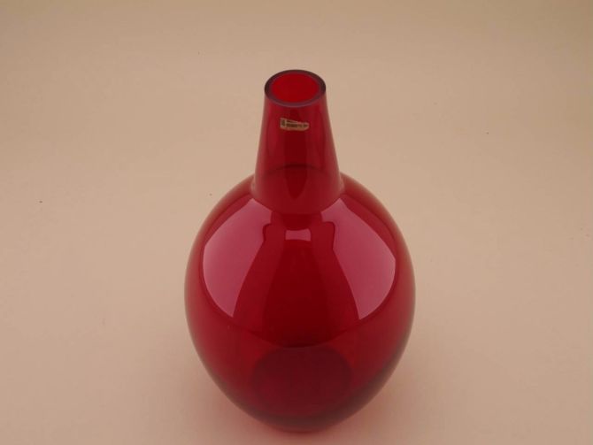 Hirschberg Glas Vase Kalabasse Braun-Feldweg rubin rot Etikett