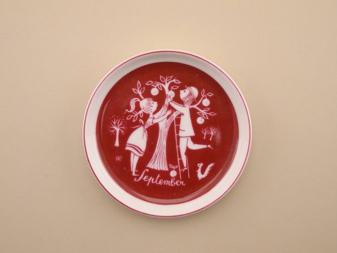 Untersetzer Sammelteller September rot Raymond Peynet für Rosenthal vintage Porzellan