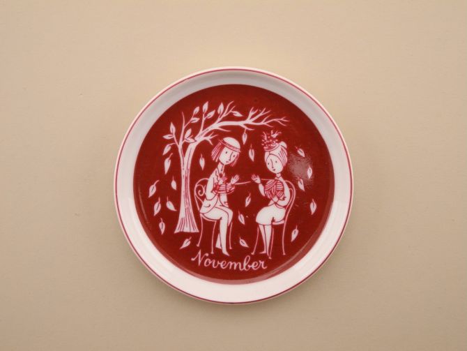 Untersetzer Sammelteller November rot Raymond Peynet für Rosenthal vintage Porzellan