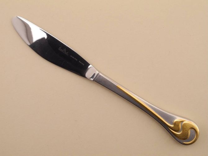 Messer Tafelmesser mit Gold Golddekor vintage alte Serie Asimmetria in Edelstahl design Björn Wiinblad für Rosenthal Besteck