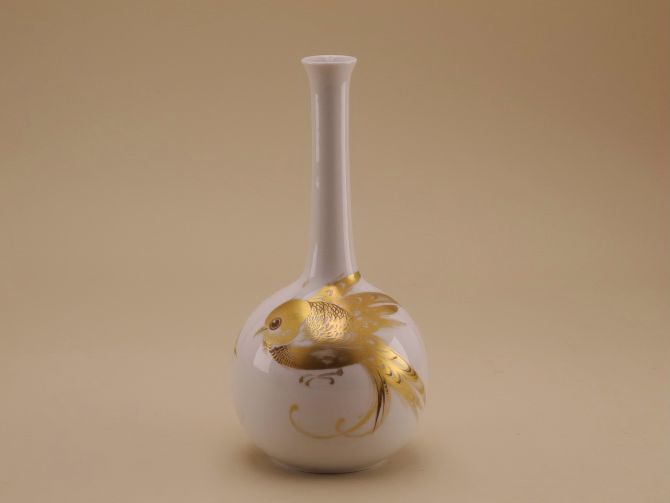 Vintage Vase mit stilisierten Vögeln in Gold design Wilhelm Wagenfeld für Fürstenberg Porzellan