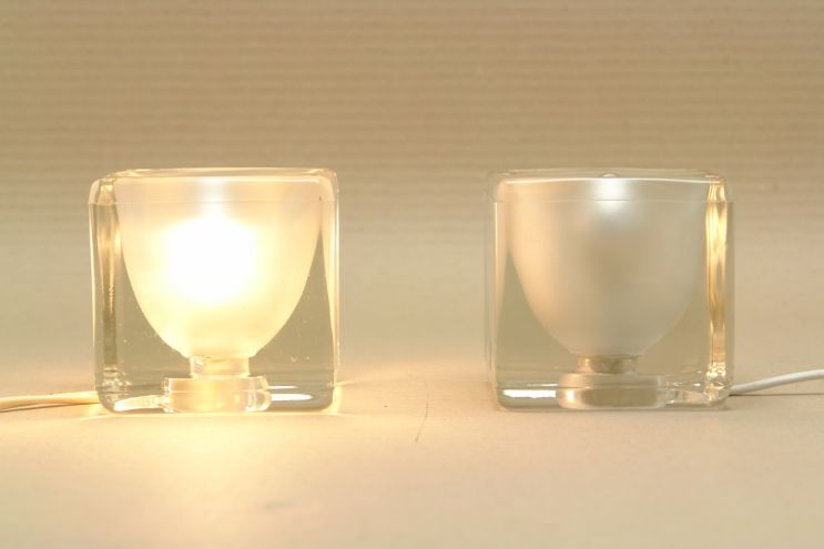 Peill & Putzler Kubus Leuchte Paar Nachttischleuchte glas