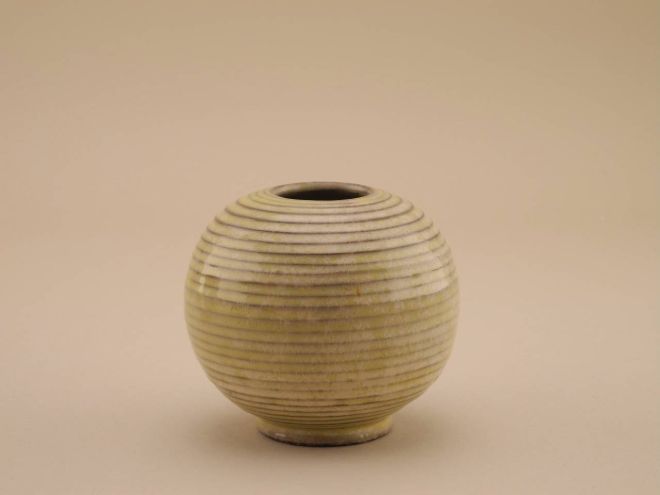 Hamelner Töpferei Vase Formnummer D 52 gelb Drehrillen vintage 50er Jahre Keramik Hameln