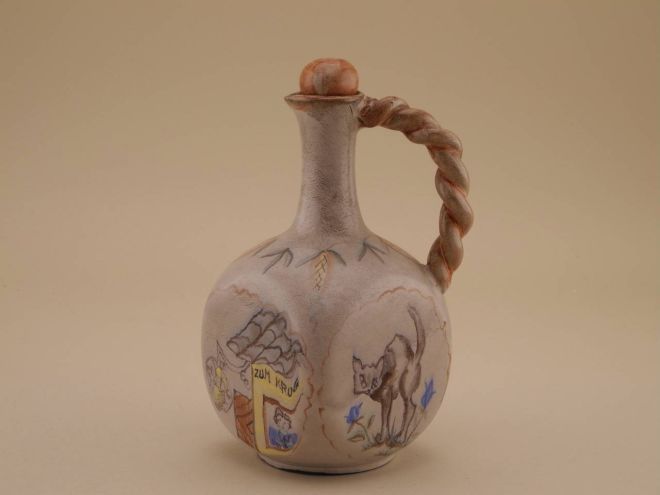 Hamelner Töpferei Schnapskanne Formnummer D 514 bemalt malerei vintage 50er Jahre Keramik Hameln