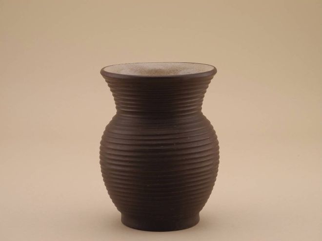Vase braun unglasiert mit Drehrillen D74 Hamelner Töpferei vintage 50er 60er Jahre Form Keramik Hameln
