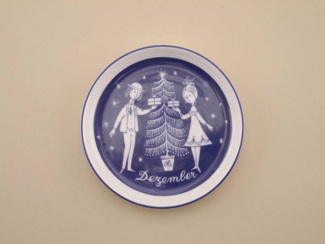 Untersetzer Sammelteller Oktober blau Raymond Peynet 50er Jahre Grafik Design Illustration für Rosenthal vintage Porzellan