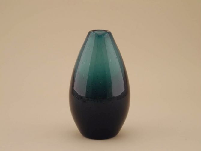 Schwere 70er Jahr bubble Vase grün von Hirschberg Kristallwerke Deutschland