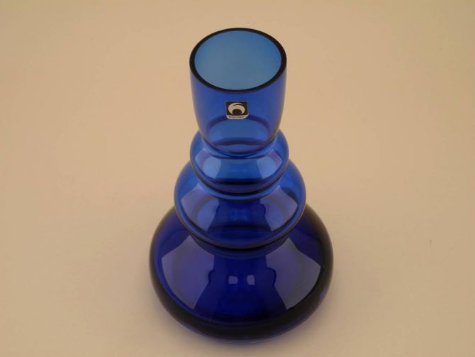 Hirschberg Glas Vase 70er Jahre blau