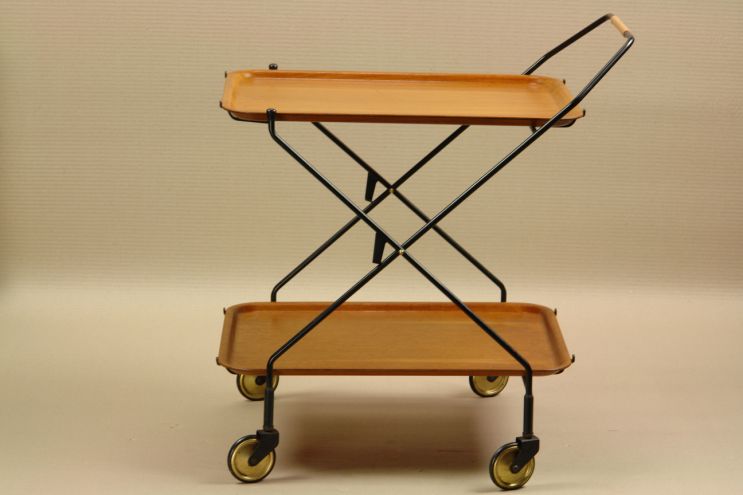 Vintage Teak Barwagen 50er Jahre mit Tablett