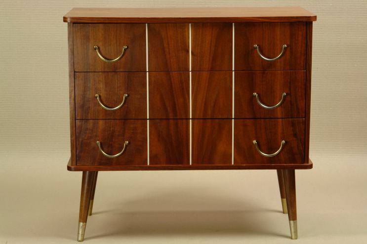 Vintage Kommode Nussbaum 3 Schübe 50er Jahre