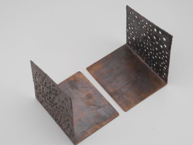Vintage Buchstützen Brutalist Kupfer
