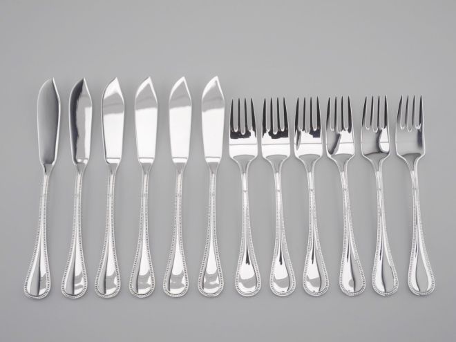 WMF Perlrand neue Version versilbert 90 Fischbesteck Set