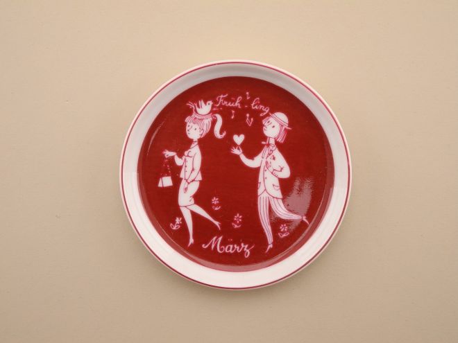 Untersetzer Sammelteller März rot Raymond Peynet für Rosenthal vintage Porzellan