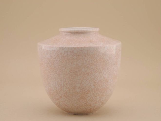 Trude Petri vintage Vase Grosser Baer in rot krakeliert Porzellan von KPM Berlin der 30er Jahre Bauhaus
