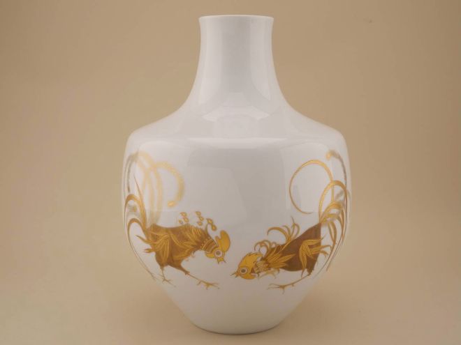 Fürstenberg Vase 1405 Hähne Gold
