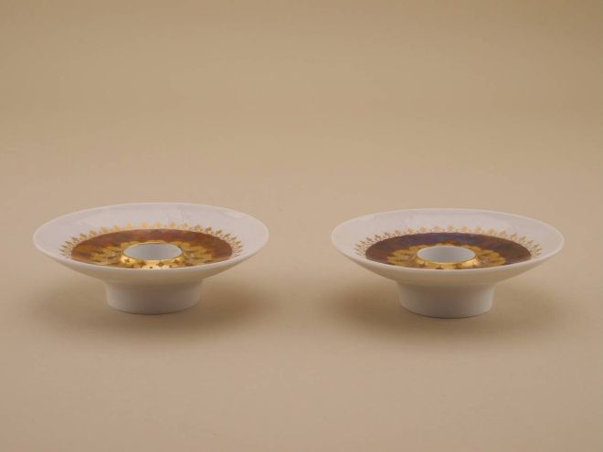 2 Kerzenständer aus der vintage alten Serie Romanze Quatre Couleurs Gold design Björn Wiinblad für Rosenthal Porzellan