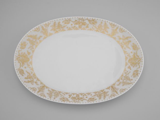 Große Platte 50er Jahre vintage design Form 2000 Idyll in Gold Dekor Björn Wiinblad Rosenthal Porzellan Geschirr