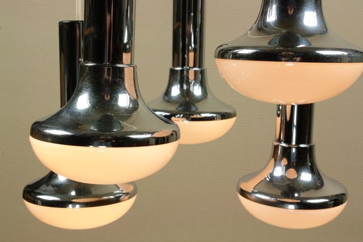 Hängelampe Hillebrand Glas Chrom 70er Jahre