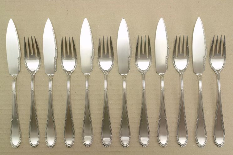 WMF 200 Kreuzband versilbert Fischbesteck 6 Personen
