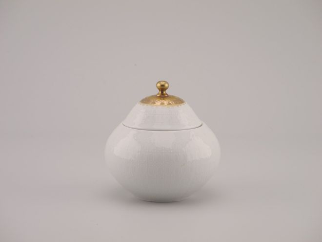 Butterglocke Butterdose rund aus der vintage alten Serie Romanze Quatre Couleurs Gold design Björn Wiinblad für Rosenthal Porzellan