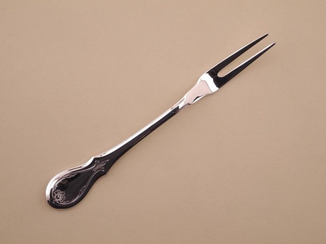 Kleine Fleischgabel Serviergabel Vorlegegabel vintage alte Serie Modell Würzburger Gravur 90 90er Auflage versilbert von WMF Silberbesteck
