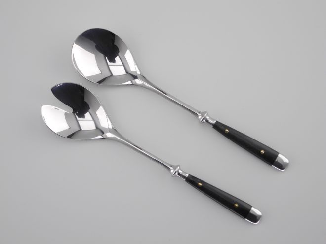 2 teiliges Salatbesteck aus der vintage alten Serie Alte Post Cromargan mit Kunststoff schwarz von WMF Besteck