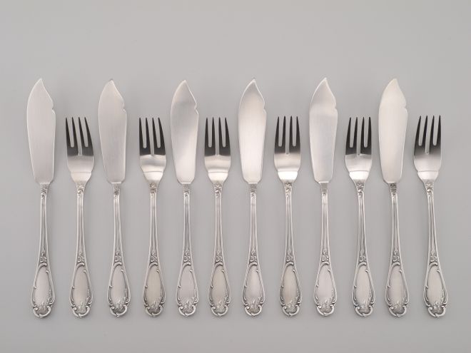 BSF 98 Rokoko Louis XV versilbert Fischbesteck 6 Personen