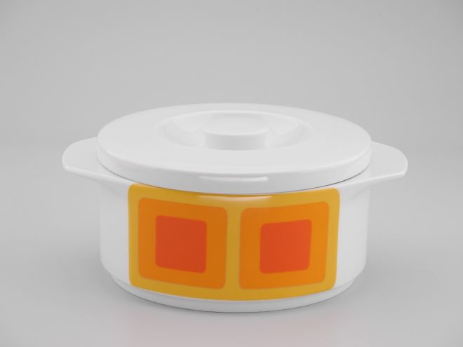 Ragout Deckelschüssel aus der Serie Joy 3 orange gelb vintage 70er Jahre design Wolf Karnagel Rosenthal Porzellan