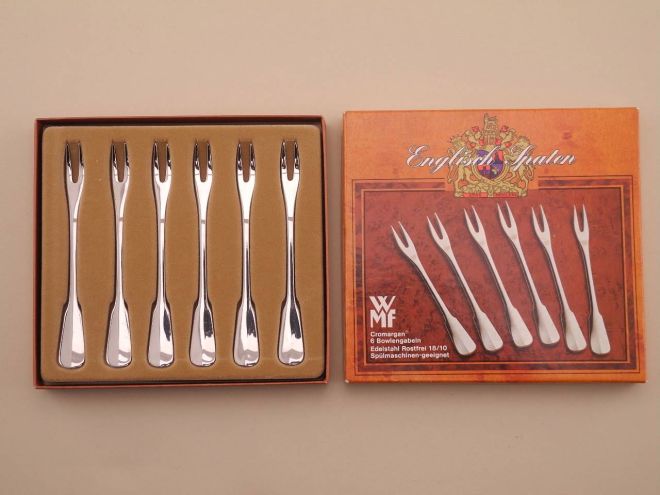 6 Bowlengabeln vintage alte Serie Englisch Spaten Cromargan Edelstahl Besteck von WMF