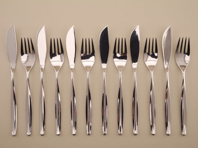 12 Teile Fischbesteck für 6 Personen Cromargan aus der vintage alten Serie Stuttgart von WMF Besteck