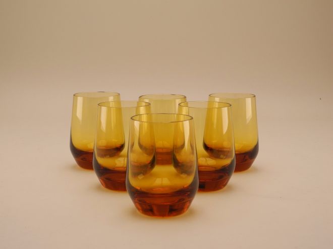 Saftglas Serie Jagdhaus 6 Becher in gelb bernstein design Wilhelm Braun-Feldweg für Hirschberg