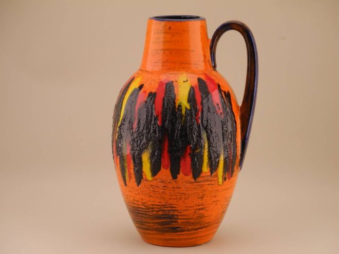 Scheurich vintage große Vase Henkelvase Bodenvase 279-38 bunte fat lava Glasur blau West Germany deutsche Keramik
