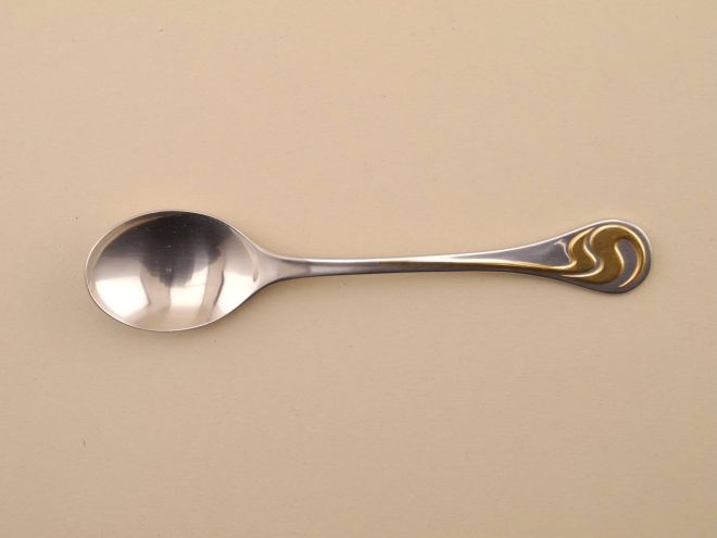 Kaffeelöffel mit Gold Golddekor vintage alte Serie Asimmetria in Edelstahl design Björn Wiinblad für Rosenthal Besteck