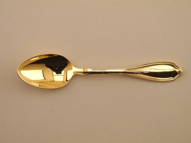 Kaffeelöffel aus der vintage alten Serie Englische Rose 24 Carat vergoldet Gold von WMF Besteck