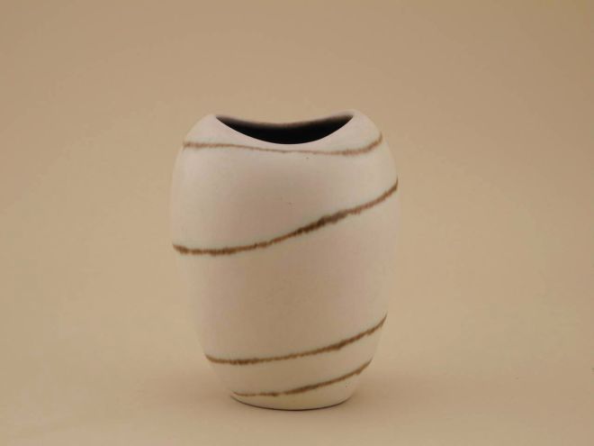 Vintage 50er Jahre Keramik Vase Henkelvase mit Strichen Fritz van Daalen Aalen K67/6