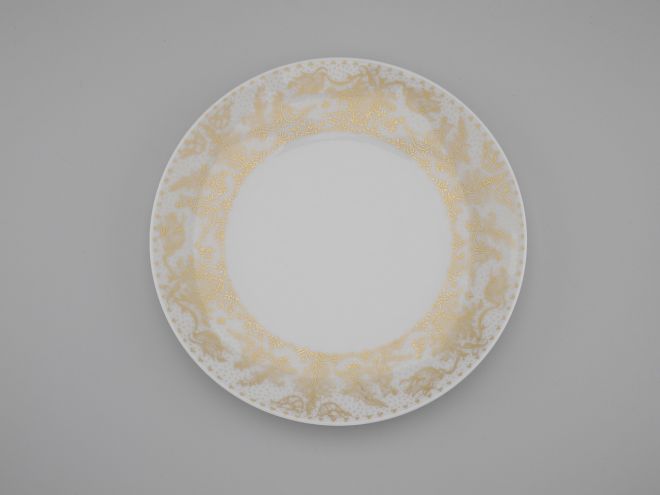 Speiseteller 50er Jahre vintage design Form 2000 Idyll in Gold Dekor Björn Wiinblad Rosenthal Porzellan Geschirr