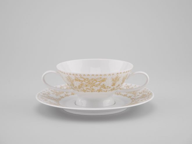 Suppentasse mit Untertasse 50er Jahre vintage design Form 2000 Idyll in Gold Dekor Björn Wiinblad Rosenthal Porzellan Geschirr