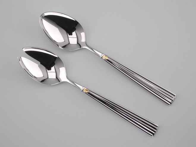 Salatbesteck aus der vintage alten Serie Modell Odeon Gold Dekorvergoldet Cromargan Besteck von WMF
