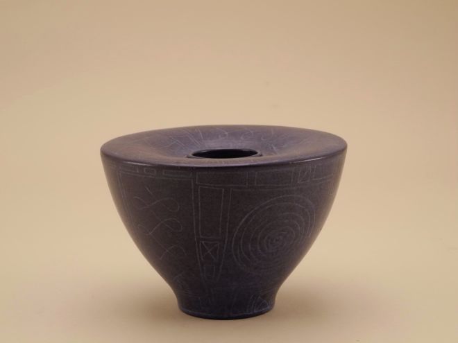 Lu Klopfer Vase Johann Lipp Mehring blau grafisches Dekor vintage mid century keramik