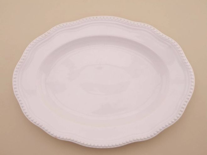 Vorlegeplatte Fleischplatte servierplatte platte 37cm weiss uni vintage Serie Perlrand Rosenthal Plösberg Porzellan