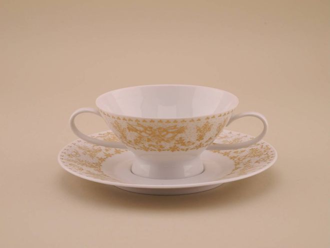 Suppentasse mit Untertasse 50er Jahre vintage design Form 2000 Idyll in Gold Dekor Björn Wiinblad Rosenthal Porzellan Geschirr