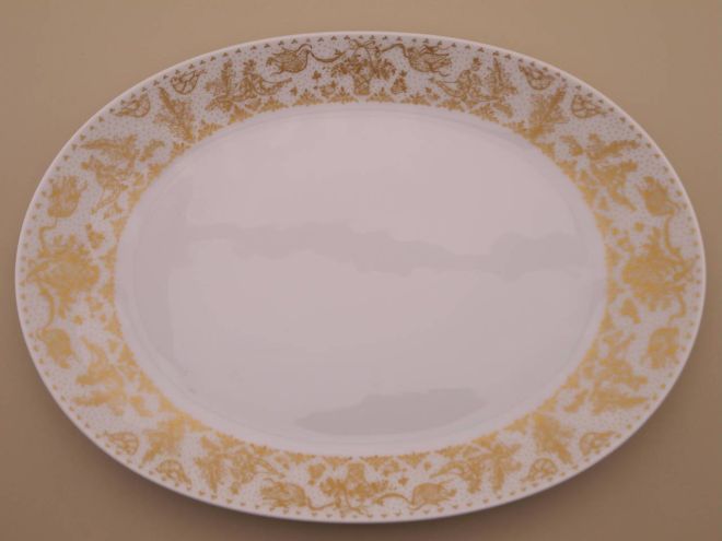 Große Platte 50er Jahre vintage design Form 2000 Idyll in Gold Dekor Björn Wiinblad Rosenthal Porzellan Geschirr