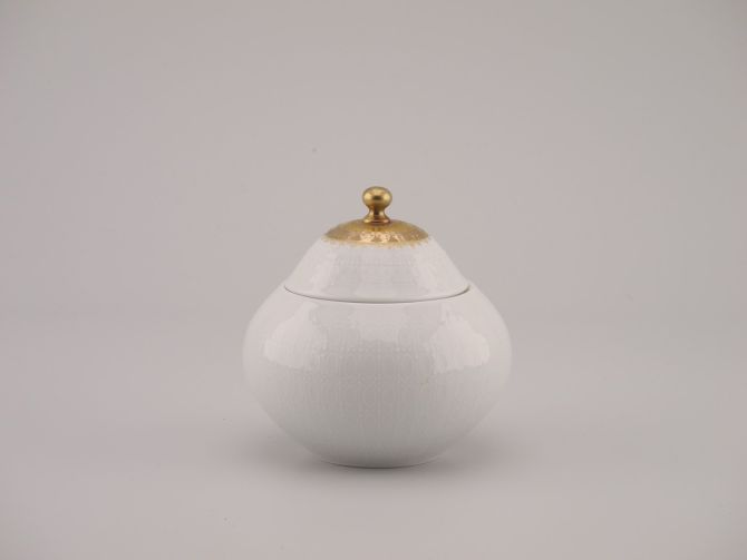 Butterglocke Butterdose rund aus der vintage alten Serie Romanze Quatre Couleurs Gold design Björn Wiinblad für Rosenthal Porzellan