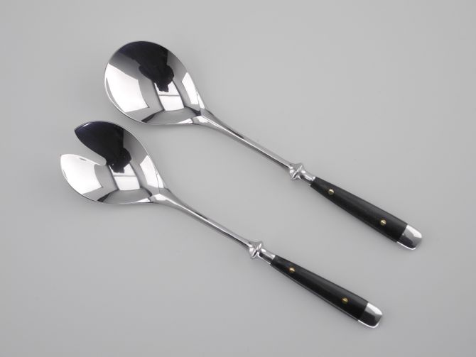 2 teiliges Salatbesteck aus der vintage alten Serie Alte Post Cromargan mit Kunststoff schwarz von WMF Besteck