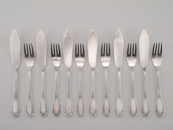 BSF 98 Rokoko Louis XV versilbert Fischbesteck 6 Personen