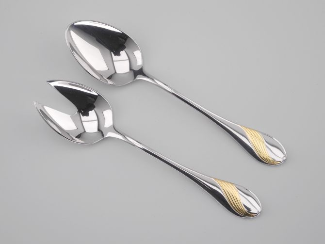 Salatbesteck vintage alte Serie Charme Gold vergoldet Cromargan Besteck von WMF
