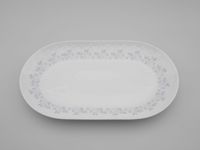 Platte Servierplatte Vorlegeplatte aus der vintage alten Serie Lotus mit dem Dekor Pergola grau design Björn Wiinblad für Rosenthal Porzellan