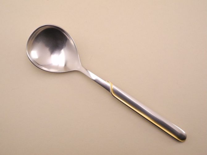 Servierlöffel Sahnelöffel Cromargan mit Gold Golddekor vergoldet aus der vintage alten Serie Onda WMF Besteck