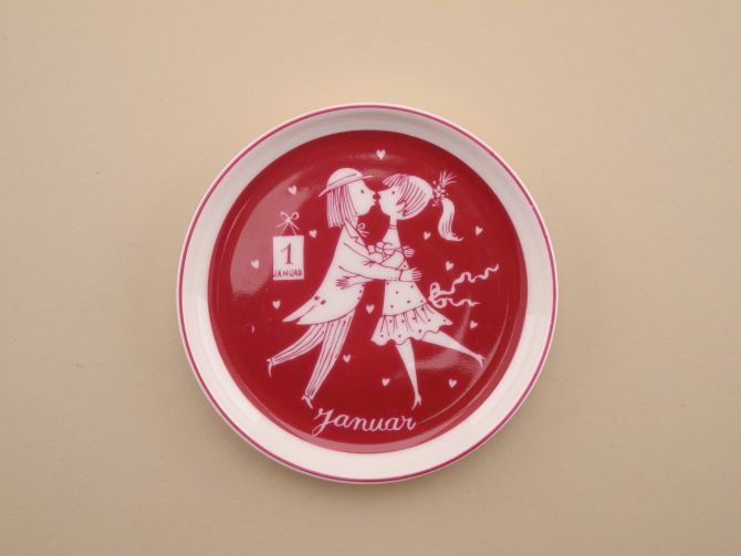 Untersetzer Sammelteller Januar rot Raymond Peynet für Rosenthal vintage Porzellan