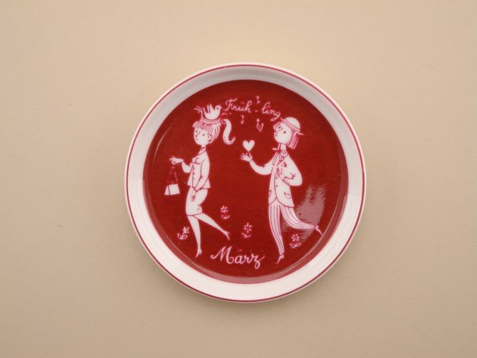 Untersetzer Sammelteller März rot Raymond Peynet für Rosenthal vintage Porzellan